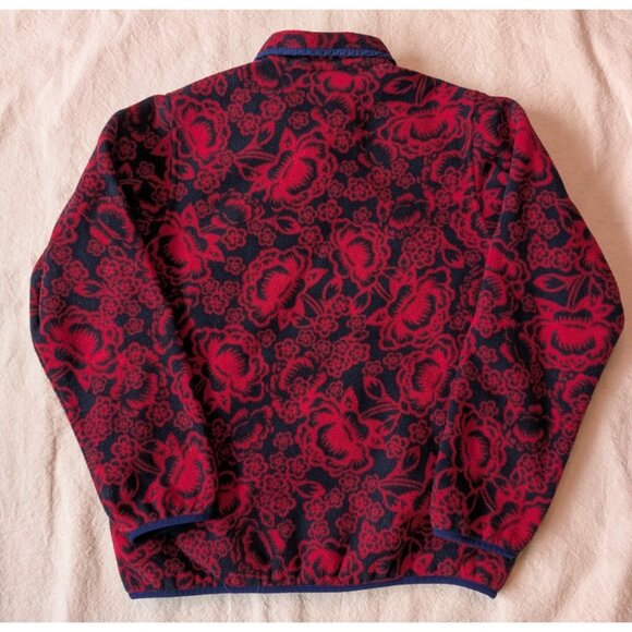 Patagonia Synchilla T Snap Fleece Jacket Red Lotus Flower Pattern Womens Medium - Picture 3 of 8